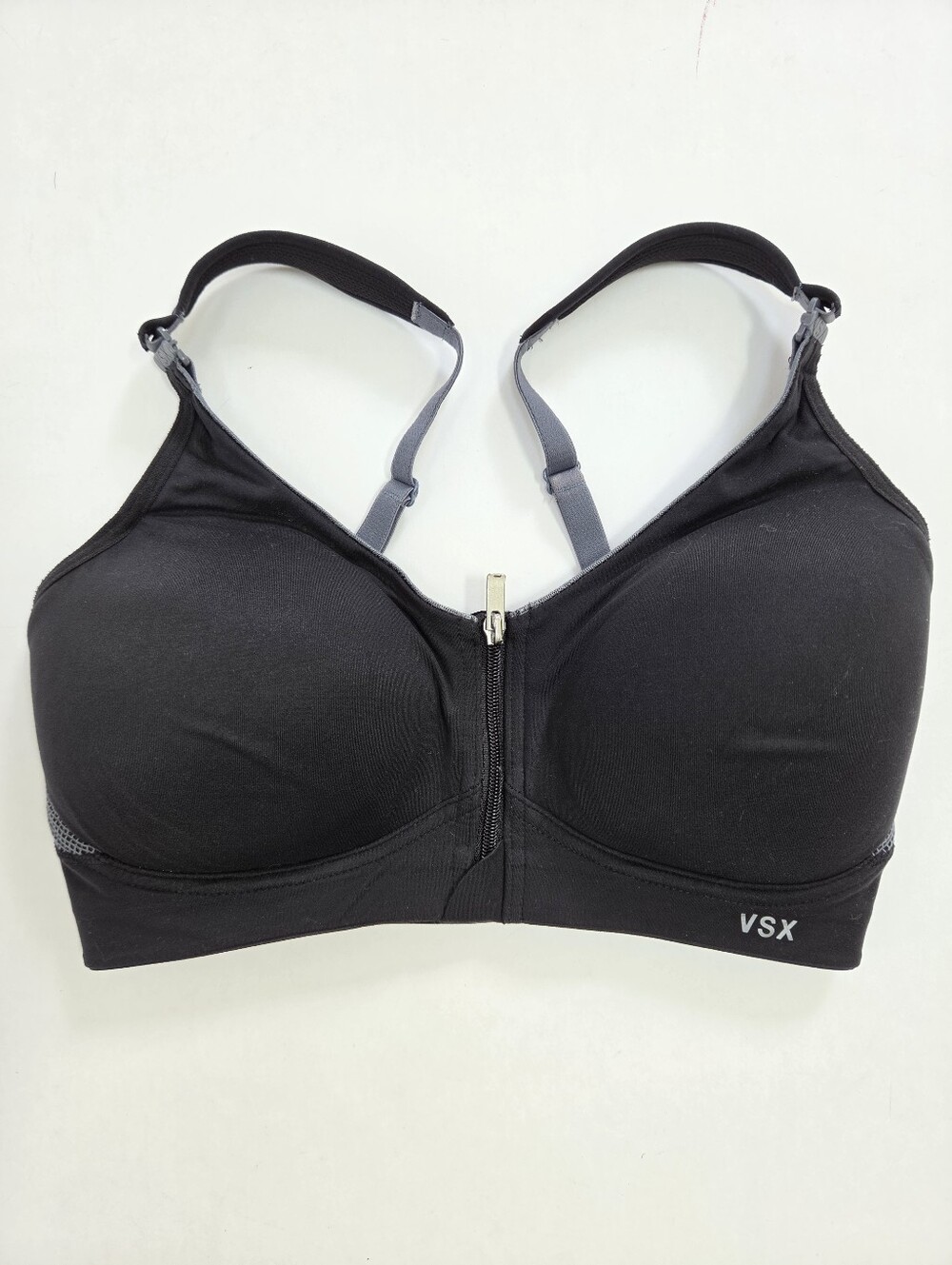 Victorias Secret Sport VSX 32D black sports bra zip front straight criss cross